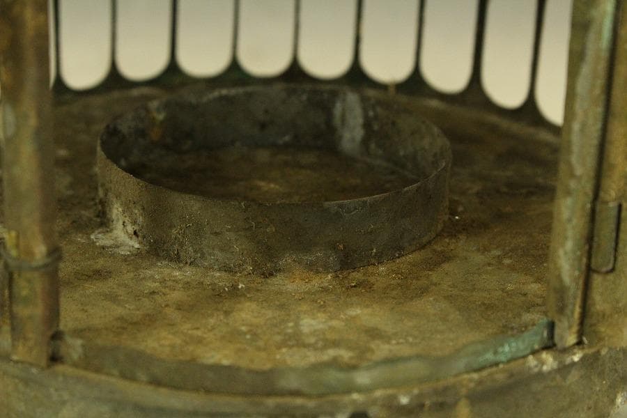 吊り灯籠 高32cm 時代 庭道具 鉄製(LC622)