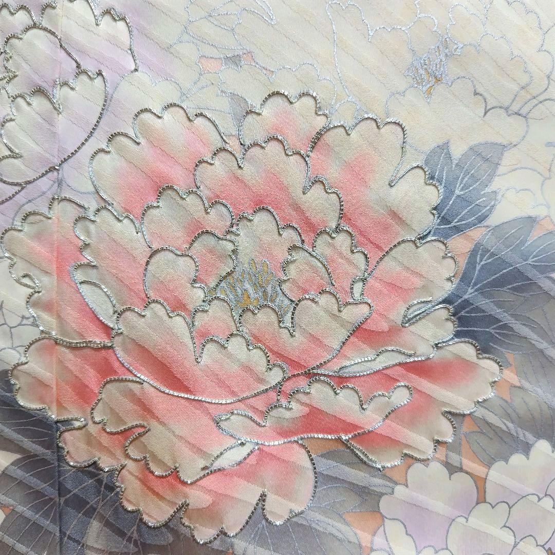 振袖フルセット(9点)・成人式・古典柄・銀駒刺繍・大輪牡丹・くすみカラー・花模様
