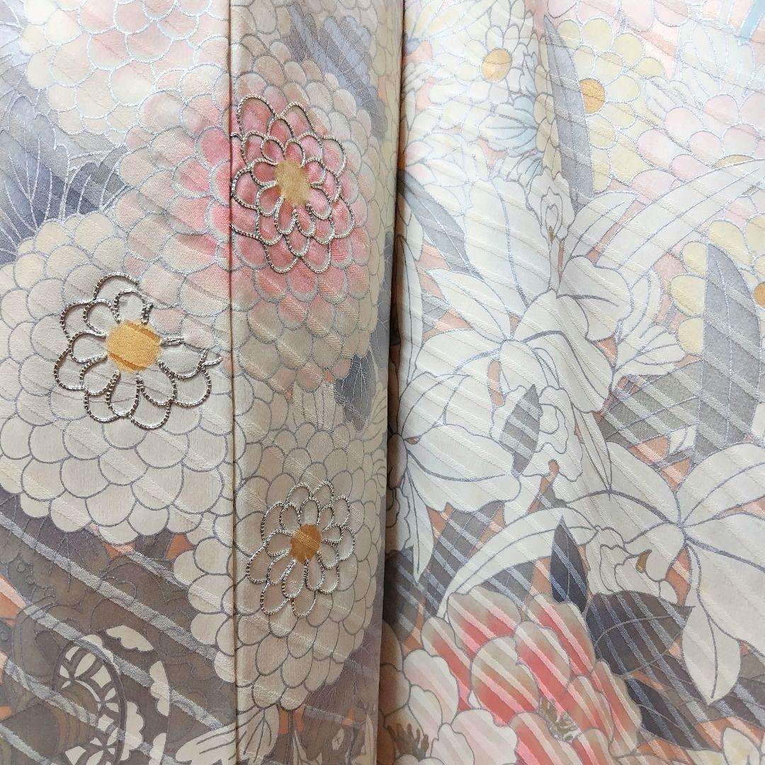 振袖フルセット(9点)・成人式・古典柄・銀駒刺繍・大輪牡丹・くすみカラー・花模様