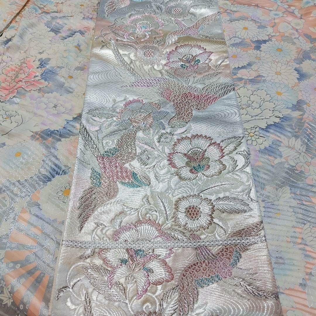 振袖フルセット(9点)・成人式・古典柄・銀駒刺繍・大輪牡丹・くすみカラー・花模様