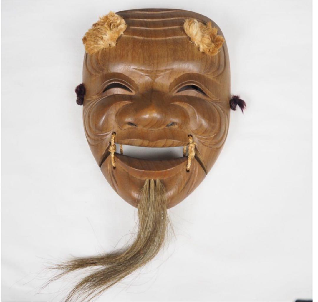 送料無料　象堂刀　木彫り能面 時代翁面　木箱付