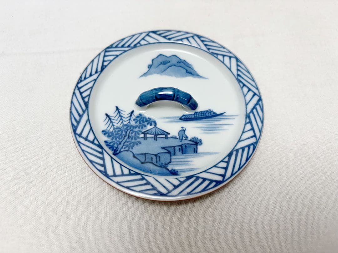 未使用 茶道具 加藤郷山造 山水染付 芋頭 水指 底印 煎茶道具 茶事 茶会共箱