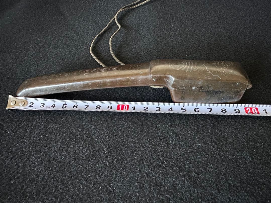 古銅 矢立 銀象嵌 牡丹図　書道具 筆入れ アンティーク 時代物　⑦