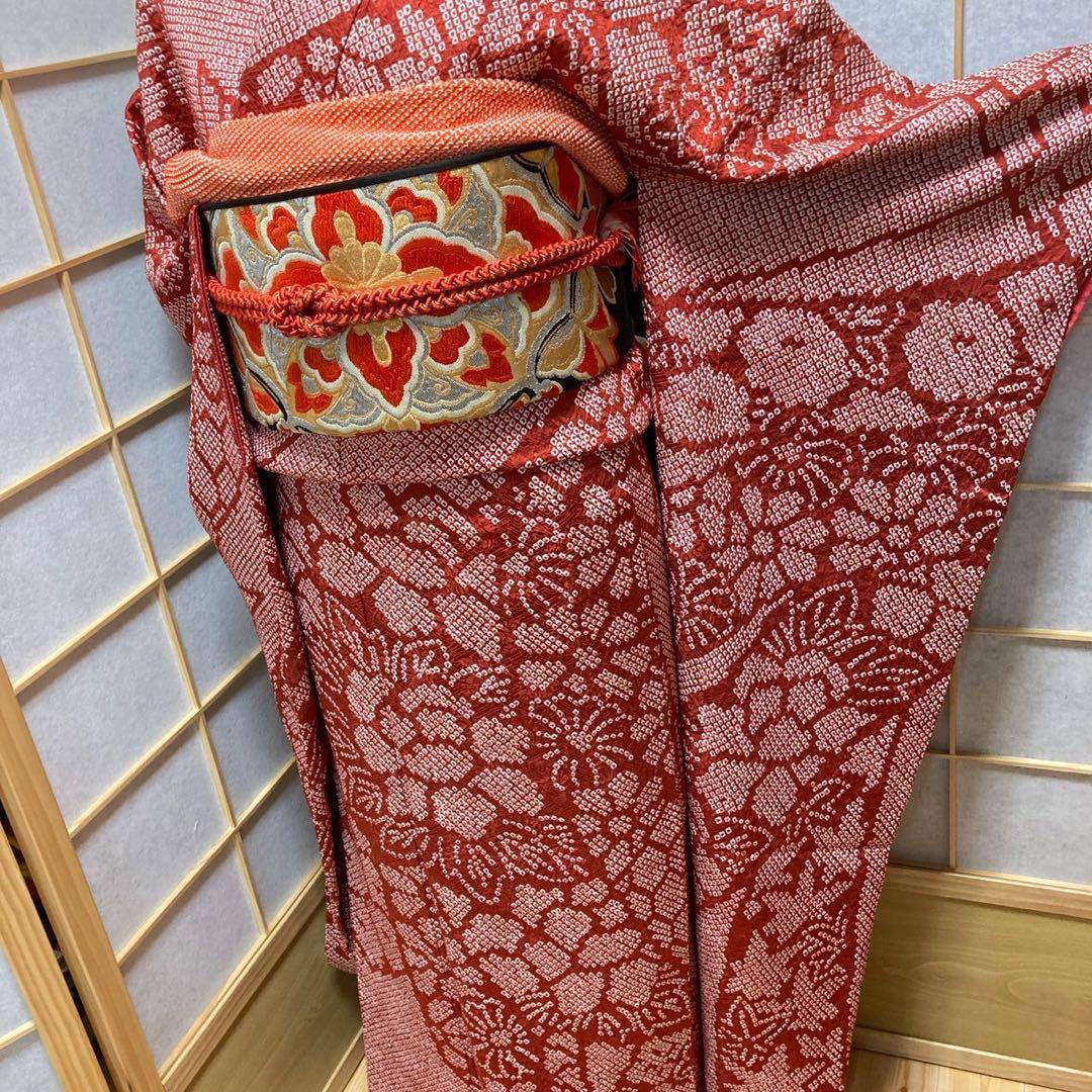 ［3135］振袖 4点セット 美品 総絞り 短冊 成人式 卒業式 着物 正絹 袷