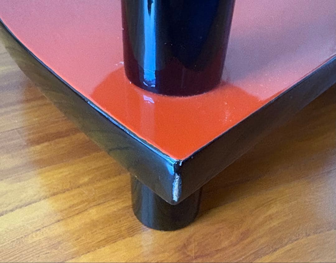 和テイスト 工芸品 木製 コーナー型 3段シェルフ コーナーラック 赤