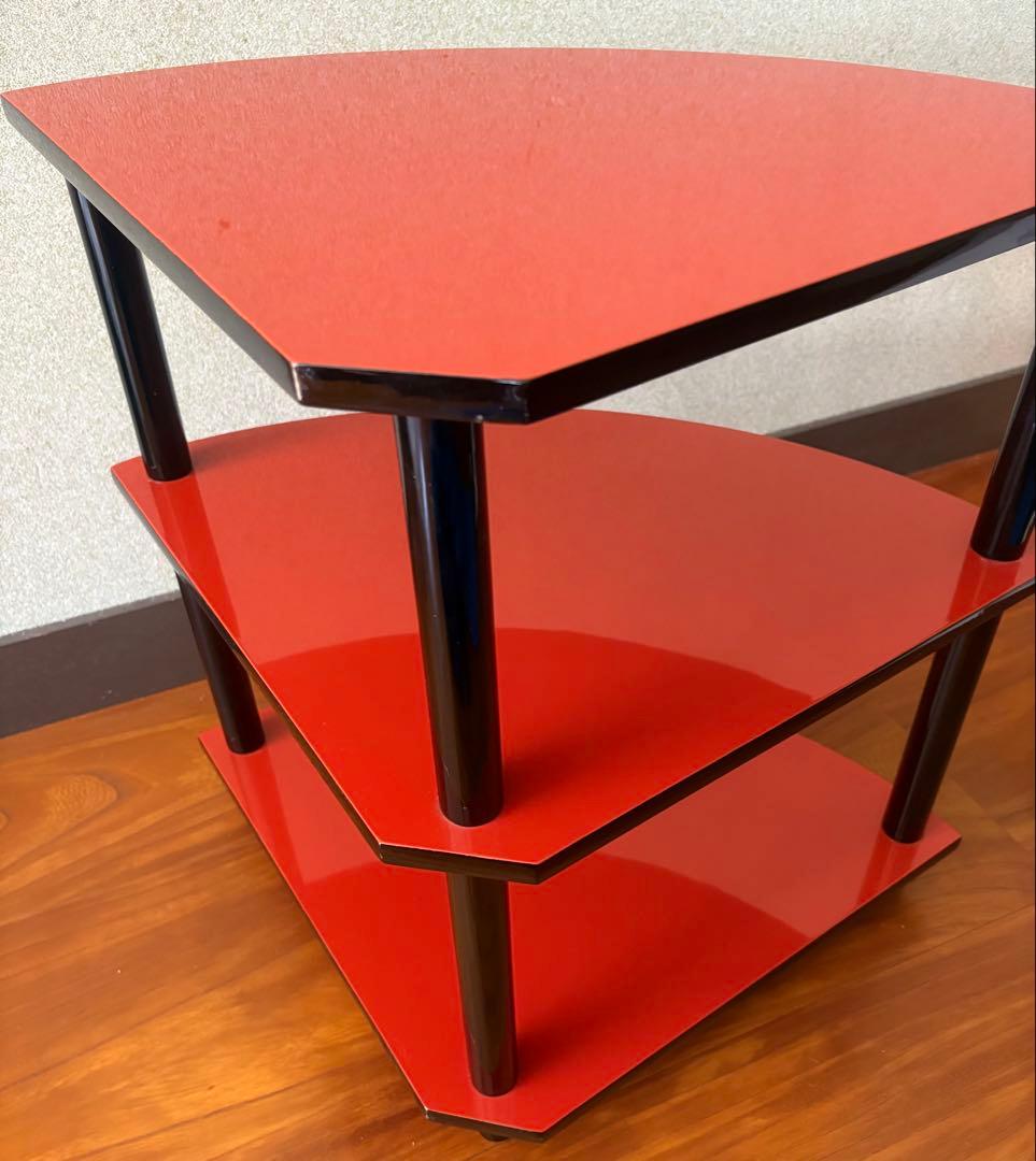 和テイスト 工芸品 木製 コーナー型 3段シェルフ コーナーラック 赤