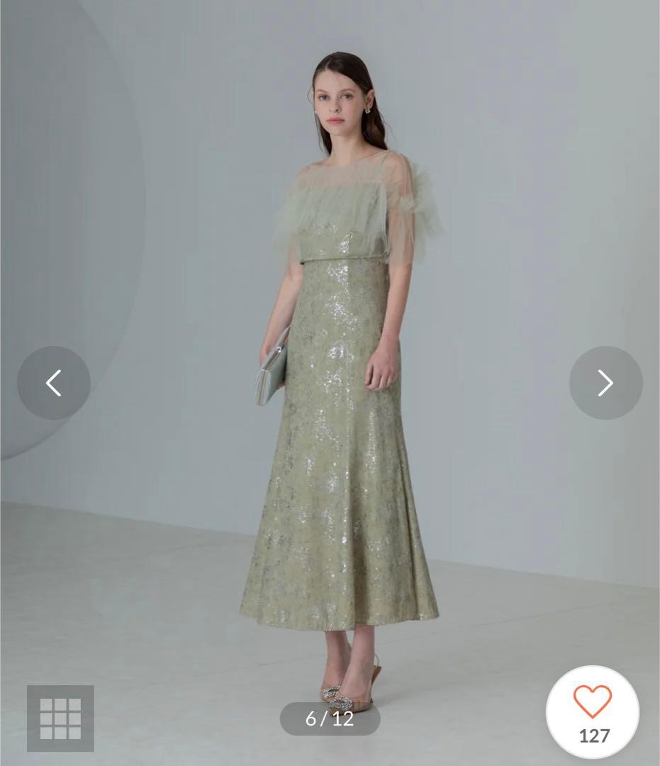 LEJA チュールフリルボレロペイントマーメイドドレス　Sサイズ　グリーン