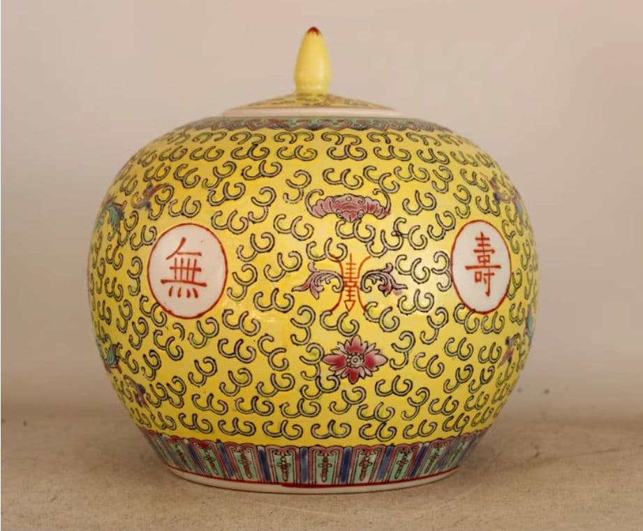 万寿無疆スイカ缶お 茶缶 景徳鎮 陶磁器 装飾品 現代工芸品美術品 置物