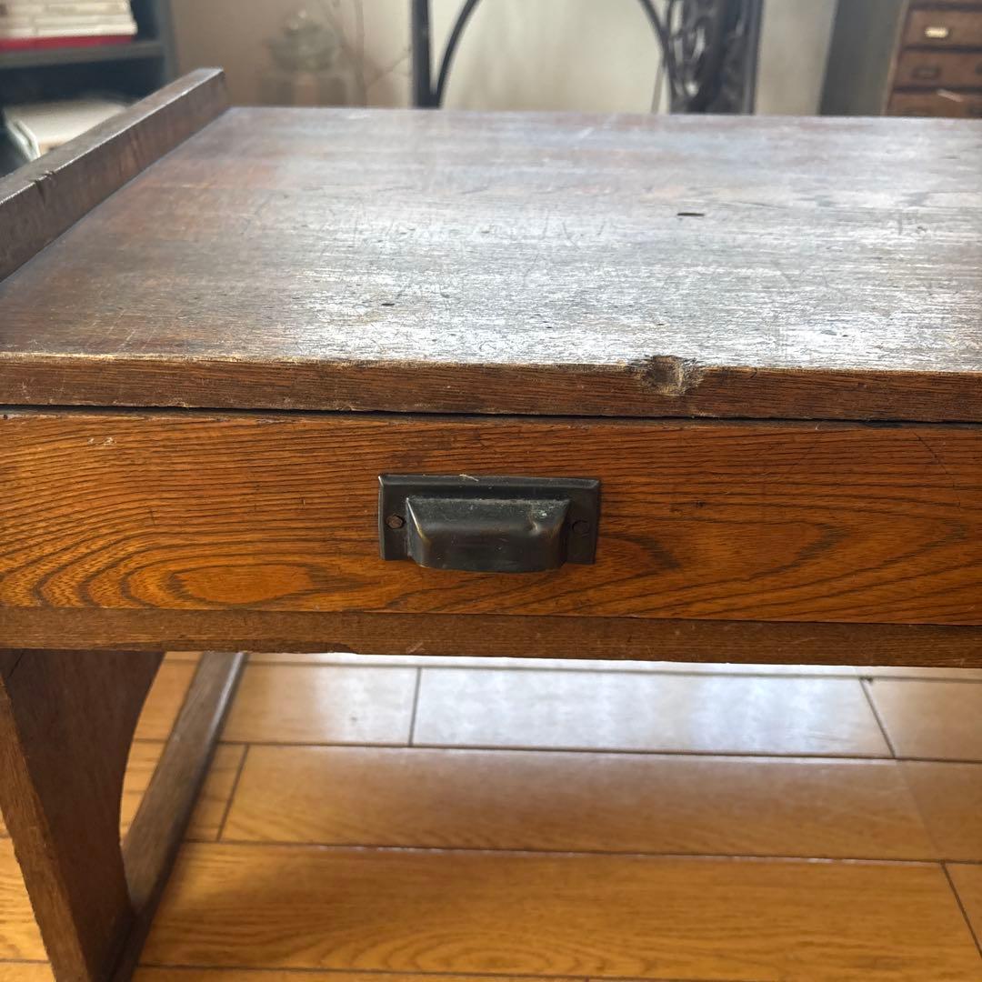 木製文机 2引き出し付き　昭和レトロ　 ディスプレイ