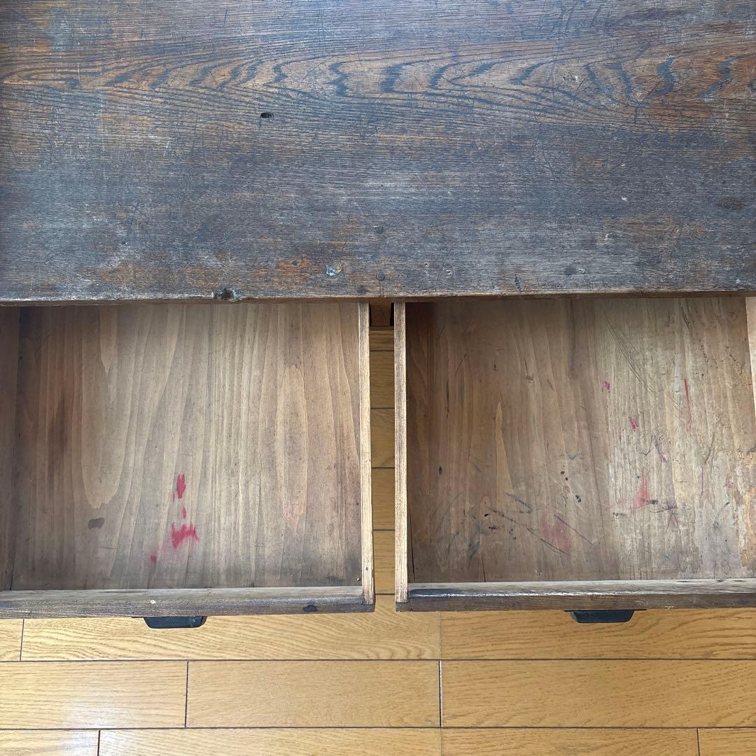 木製文机 2引き出し付き　昭和レトロ　 ディスプレイ