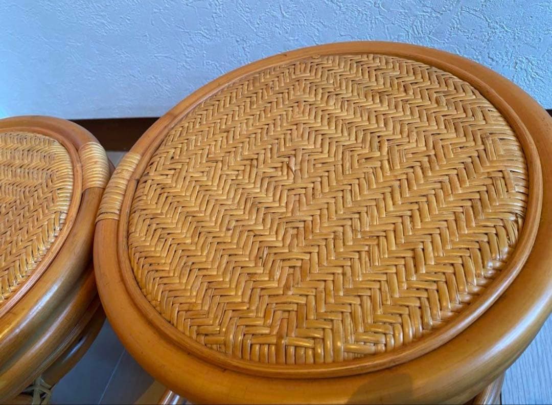 美品　ラタン製 丸型スツール 2個セット