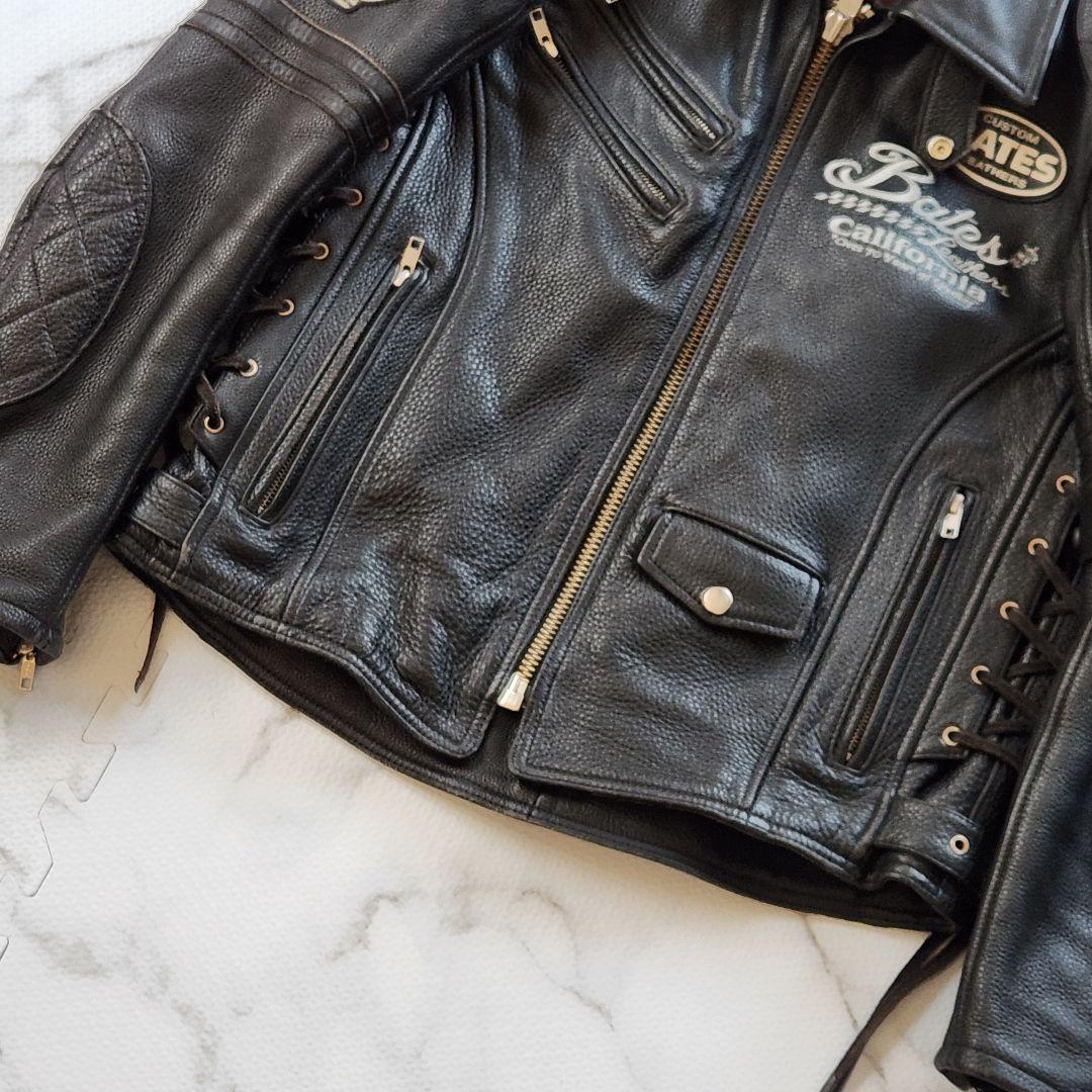 極美品✨BATES ライダースジャケット 牛革 背面デカロゴ キルティング