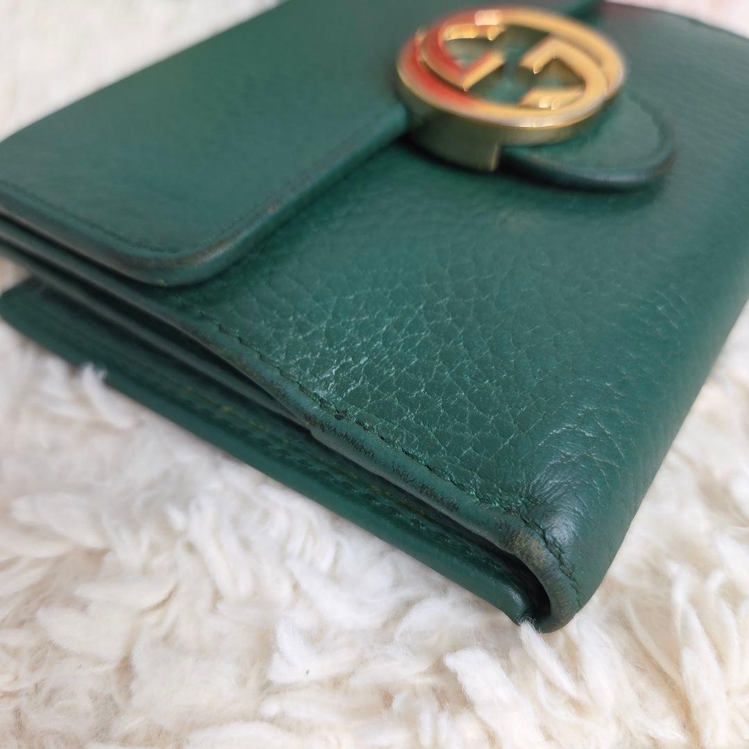 GUCCI グッチ GG インターロッキング 二つ折り財布 グリーン