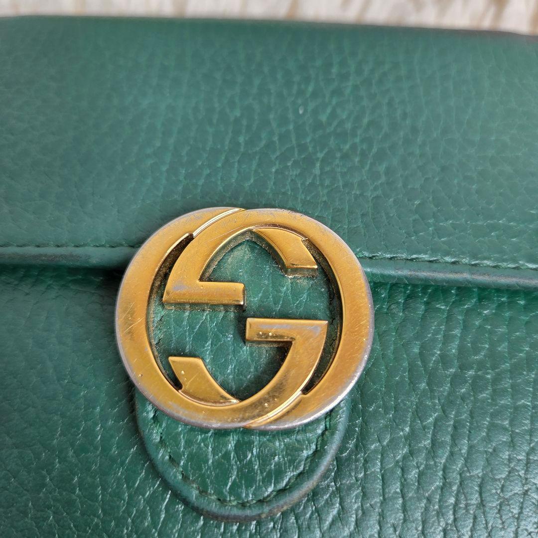 GUCCI グッチ GG インターロッキング 二つ折り財布 グリーン