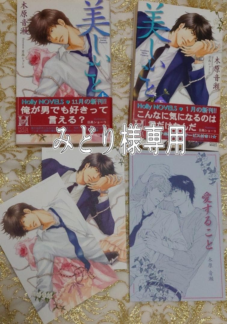 美しいこと続編　愛すること　木原音瀬　中古　美しいこと上下巻　ポストカード付き