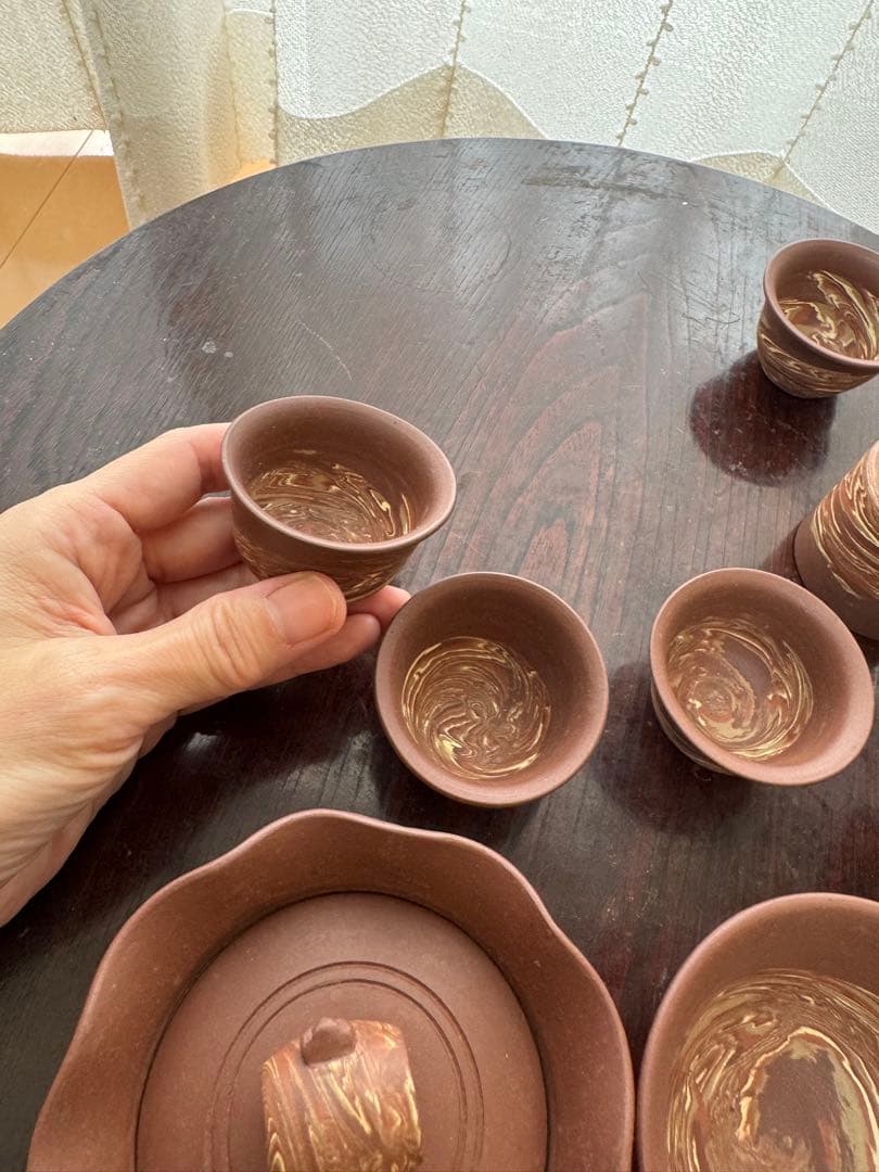 煎茶道具　東城山 一角　名工　作家もの　練込 茶器セット　マーブル