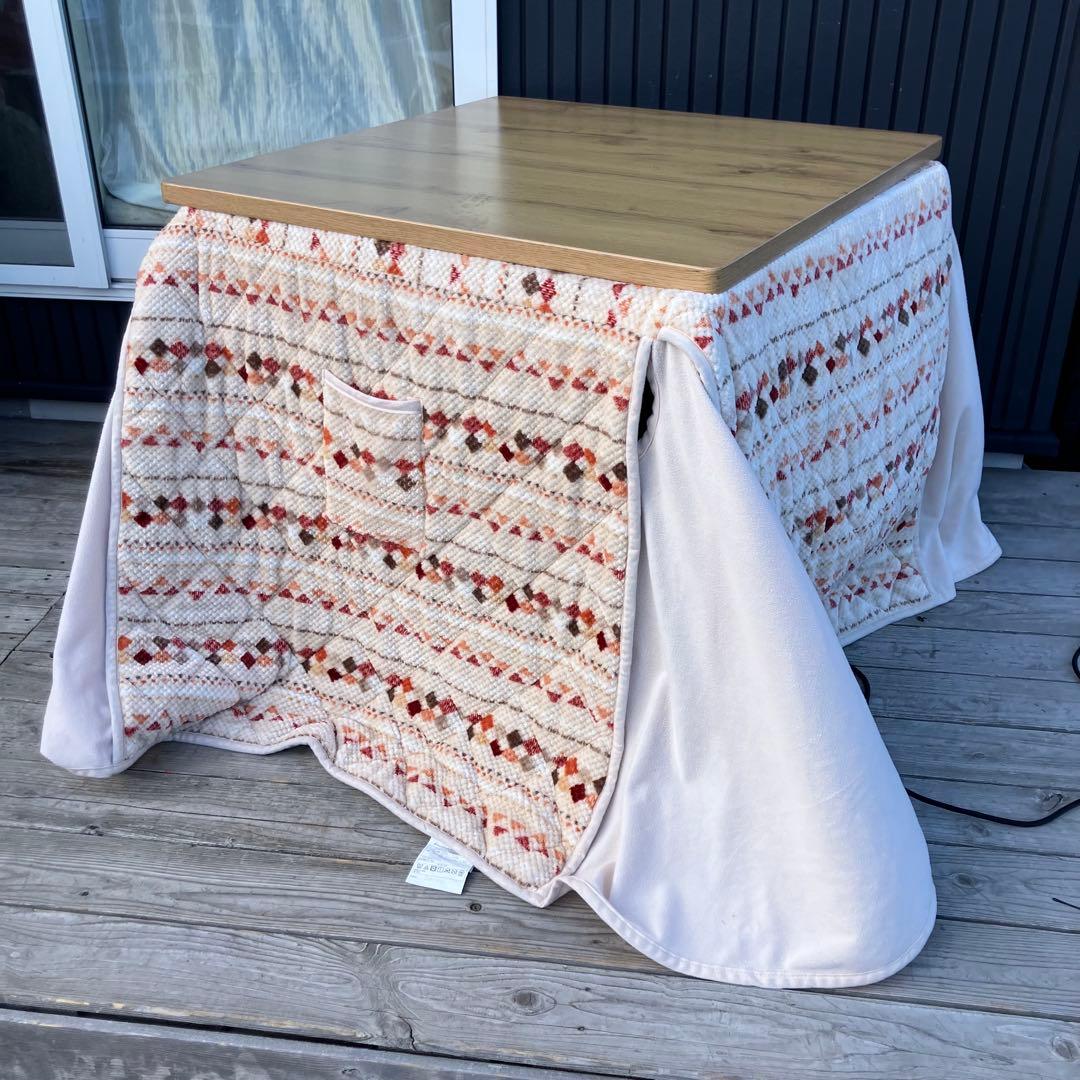 ニトリ 木製 ダイニングコタツテーブル デスクこたつ こたつ布団セット レトロ