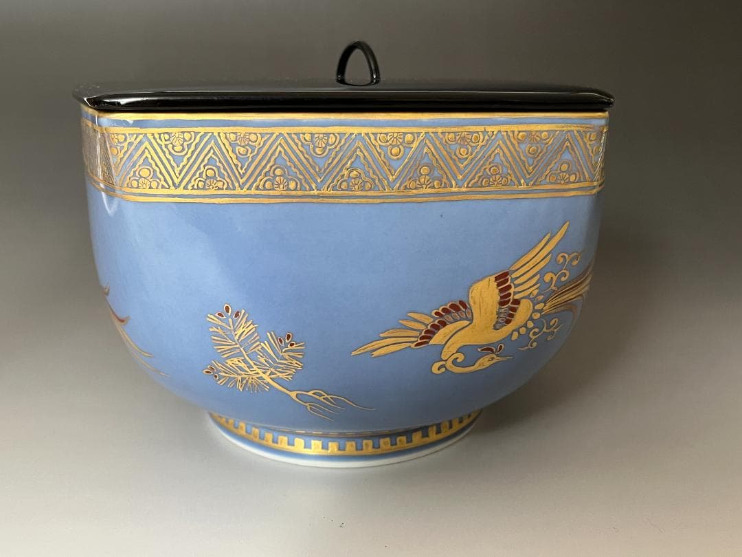 林淡幽　藍彩鳳凰五角　水指　茶道具