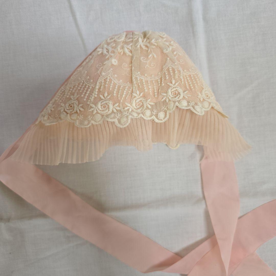 アンティークビスクドール　ドレス　フランスアンティーク　レースドレス　ボネ付き