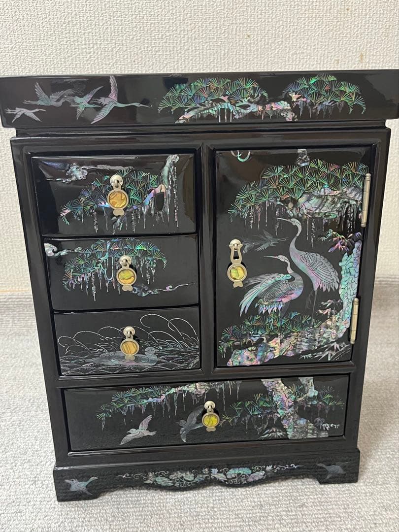 【韓国　螺鈿細工】伝統民芸品　ジュエリーボックス　青貝象嵌細工　アンティーク