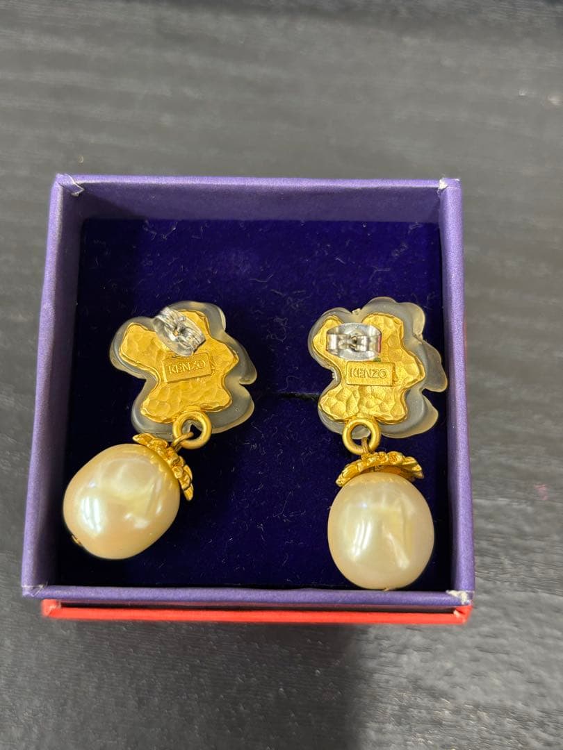 KENZO　ケンゾー　フラワーピアス　花　パール　ヴィンテージ