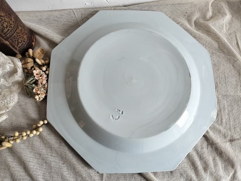 フランス アンティーク クレイユモントロー オクトゴナル 陶器 34cm