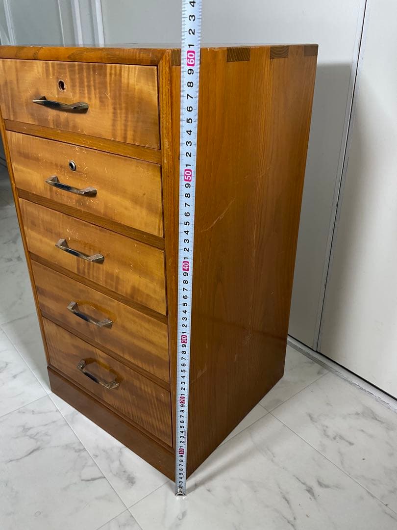 アンティーク　小引き出し 5段　ハンドル 金×黒　小箪笥　収納　古道具