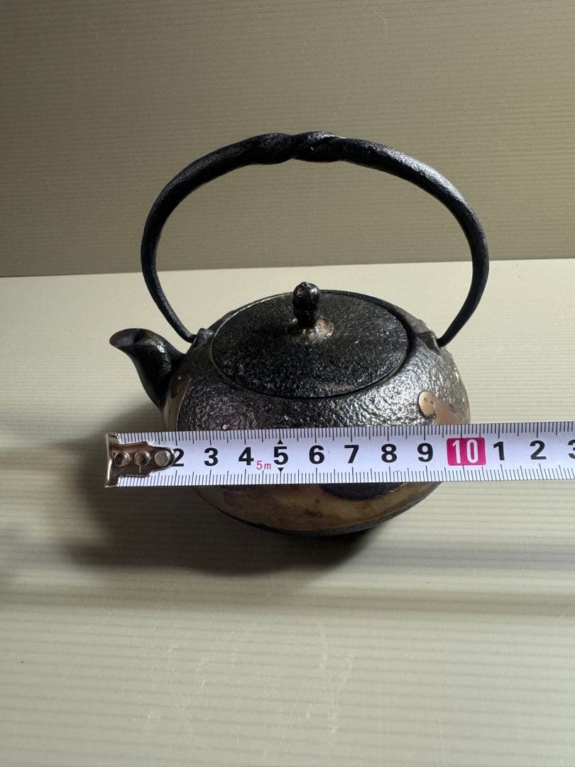 1557 照光堂作 希少砂鉄急須　南部鉄瓶＊波千鳥文　捻り提手 茶器　茶道具骨董