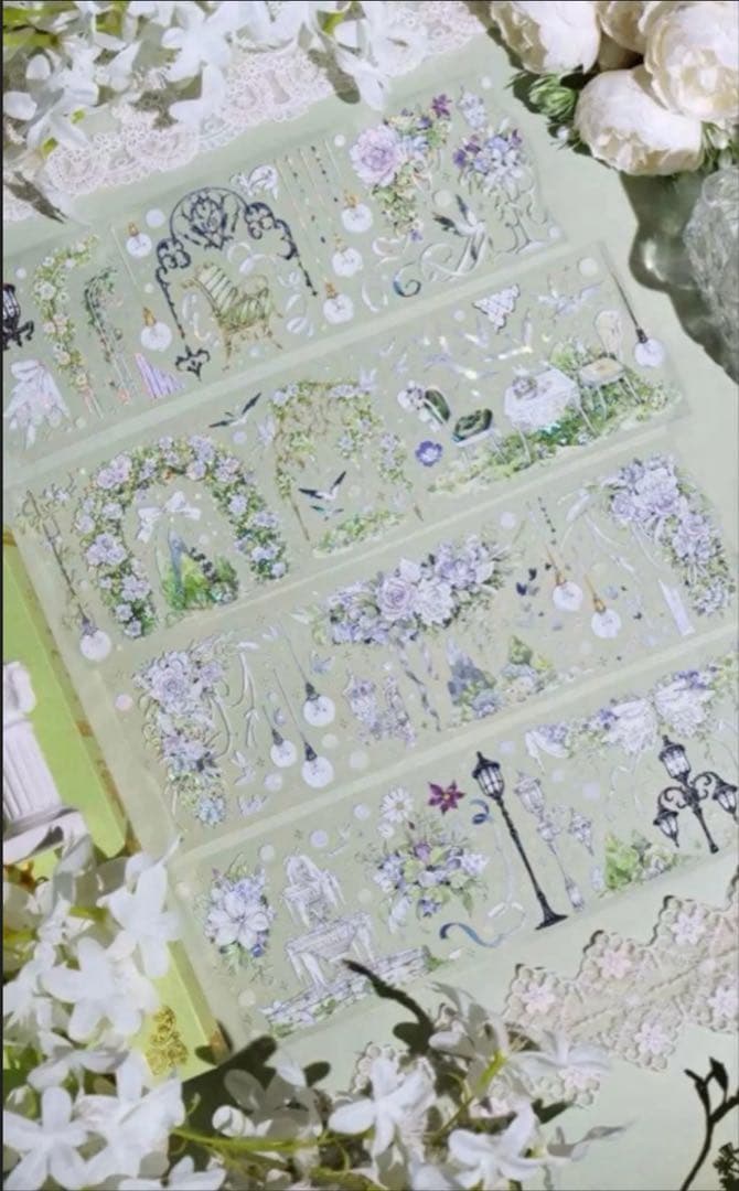 値下げ 贝壳光 8cm×10m 花香满庭 海外マスキングテープ　庭　ガーデン