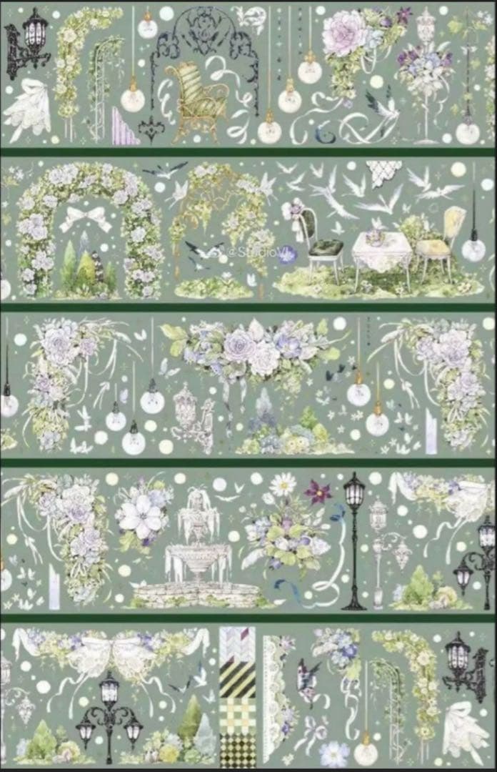 値下げ 贝壳光 8cm×10m 花香满庭 海外マスキングテープ　庭　ガーデン