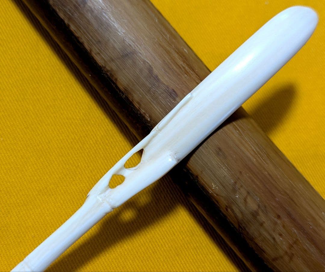 【閉店売り尽し】手彫茶杓　短寸笹之葉型（箱入・仕覆寸）