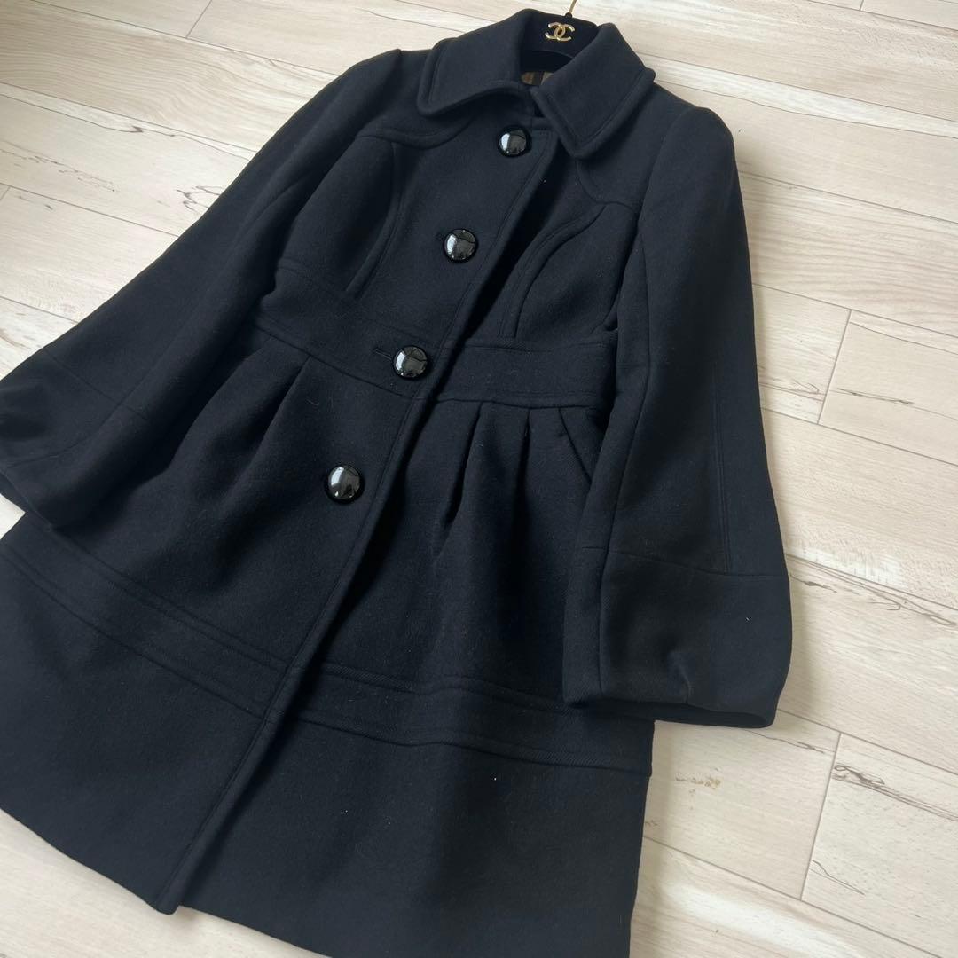 バーバリーブルーレーベル　ウールコート　チェック　Aライン　フレアスリーブ