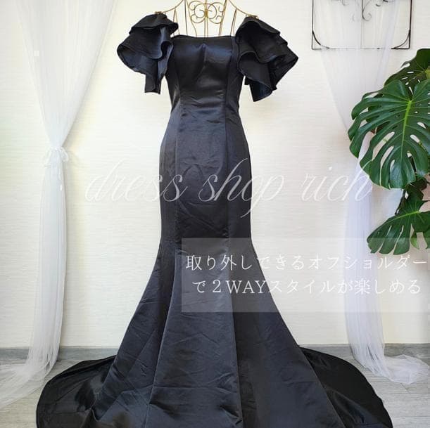 ブラックドレス　L サテン　オフショルダー　マーメイド