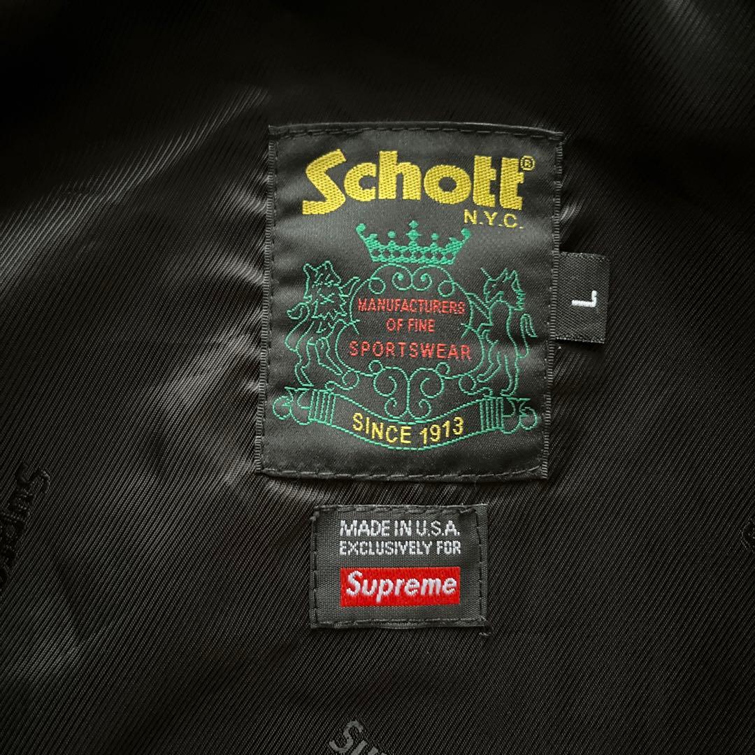 Supreme Schott フーディーレザーボンバージャケット 黒 L