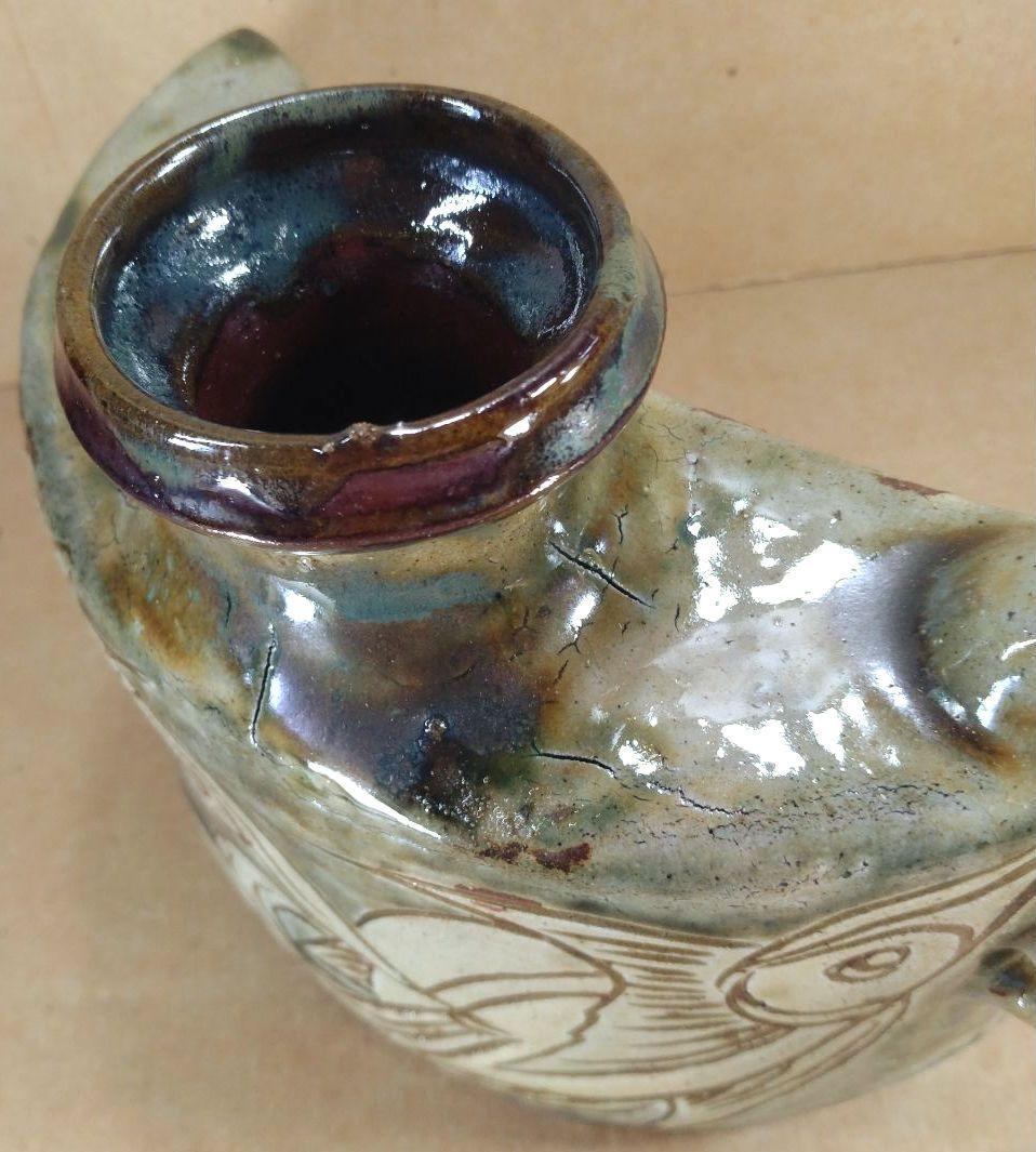 【本物保証】金城次郎 魚紋抱瓶 共箱 栞 人間国宝 壺屋焼 壷屋焼 双魚紋抱瓶