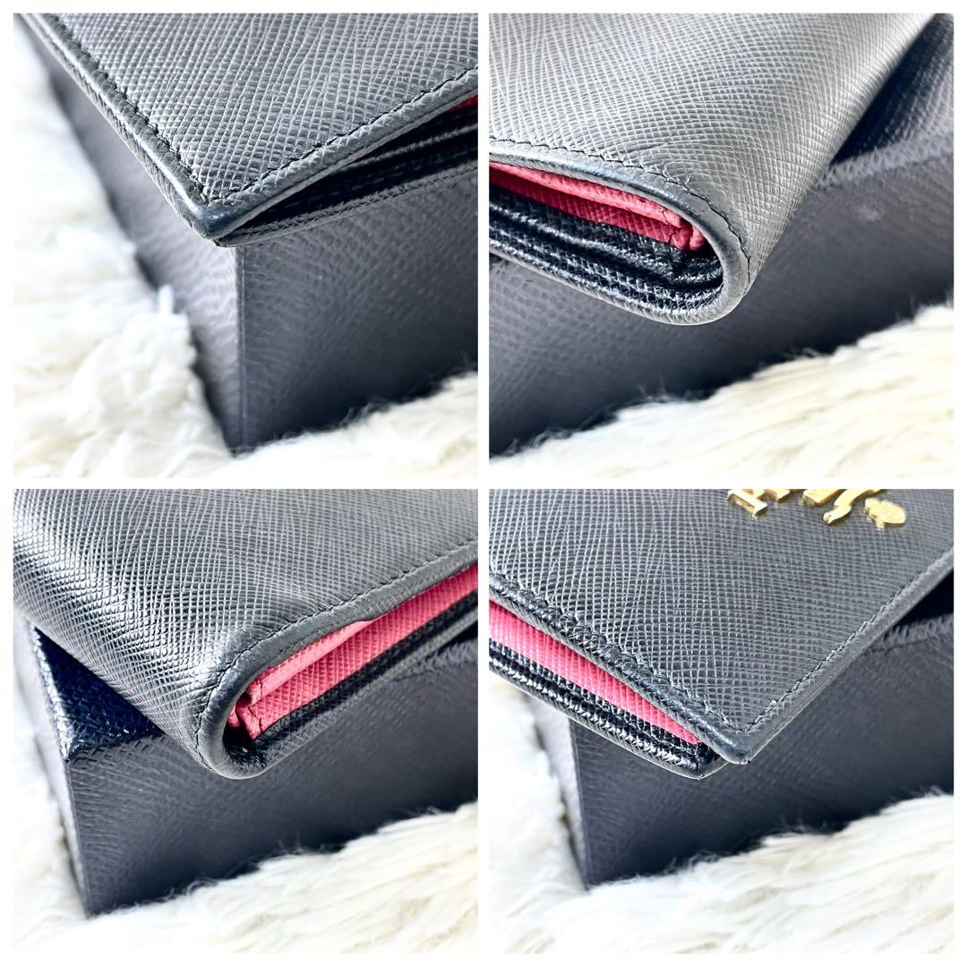 プラダ　PRADA 二つ折り財布　サフィアーノ　ブラック　黒　ゴールド