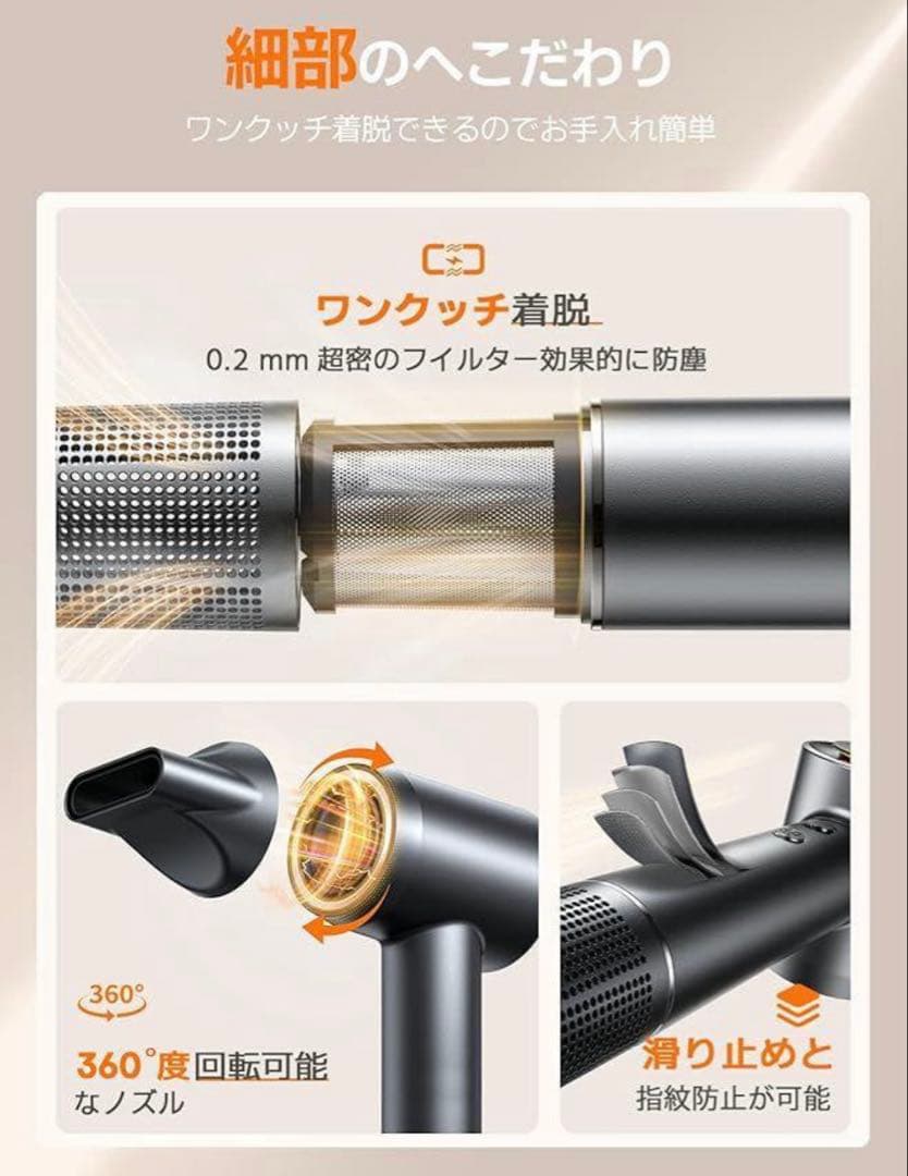 ★❣️大特価❣️ヘアドライヤー 大風量 グレー 速乾 静音 LEDライトリング