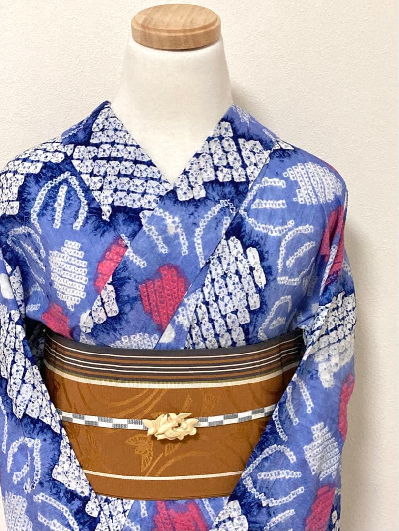 お盆セール！　浴衣　有松鳴海絞り　葉と花　裄67.5cm