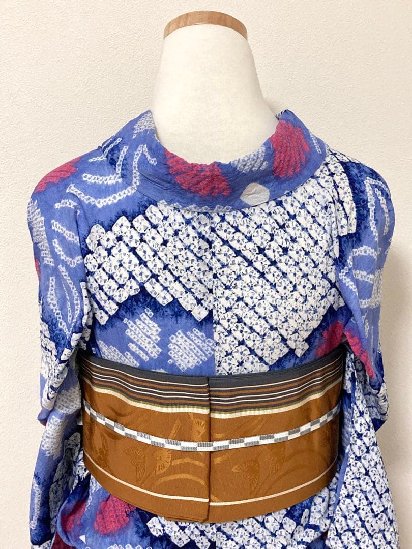 お盆セール！　浴衣　有松鳴海絞り　葉と花　裄67.5cm