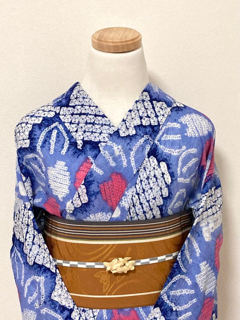 お盆セール！　浴衣　有松鳴海絞り　葉と花　裄67.5cm