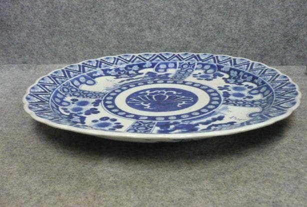 伊万里 風景図 染付 大皿 [B31359]