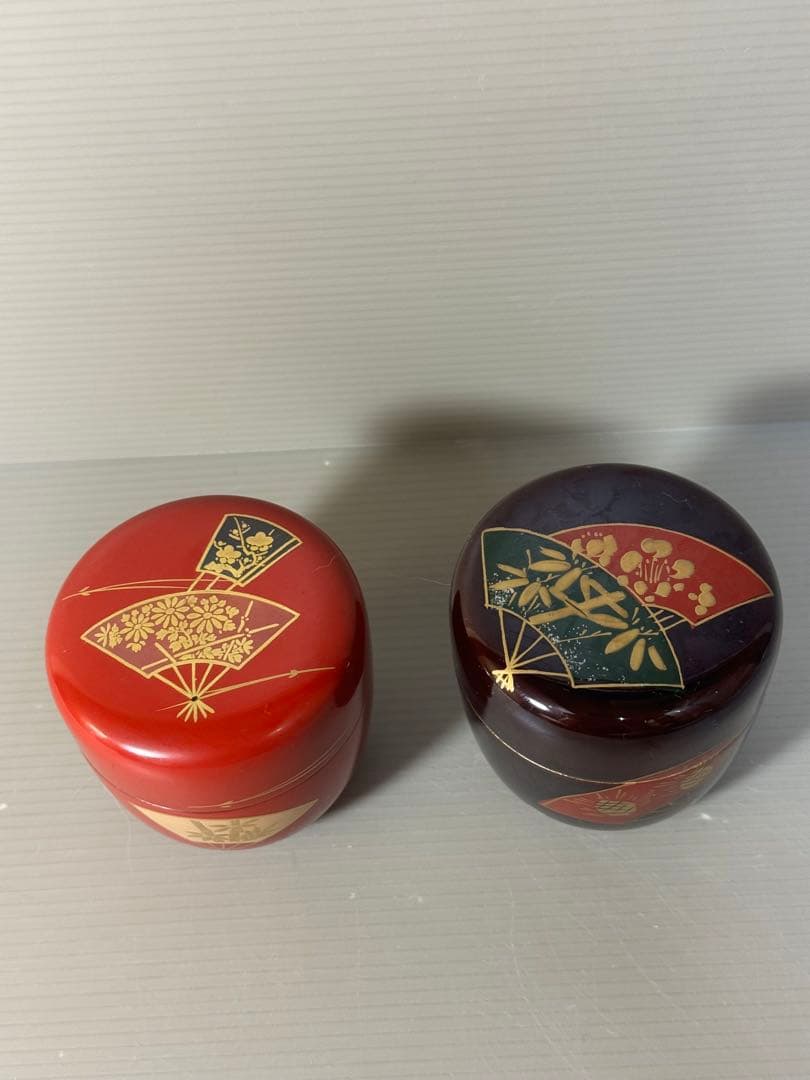 2384 茶道具　中棗 なつめ 2客　扇面 金彩