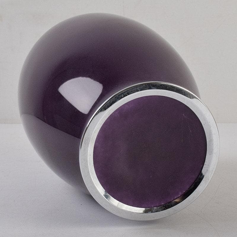 七宝焼　紫地梅文　花瓶　唐木台付　共箱　V　R9100