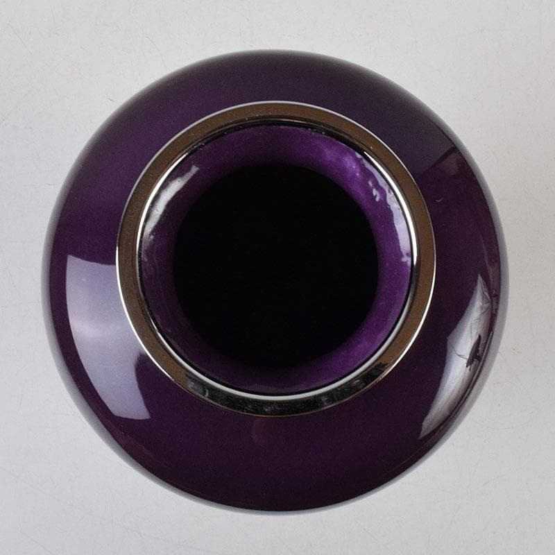 七宝焼　紫地梅文　花瓶　唐木台付　共箱　V　R9100