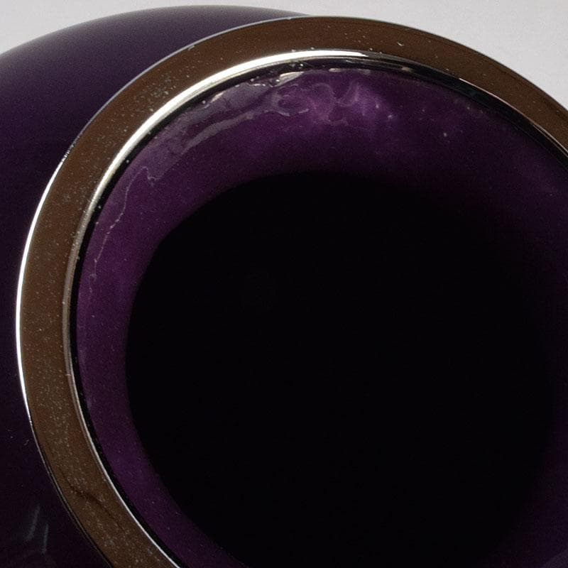 七宝焼　紫地梅文　花瓶　唐木台付　共箱　V　R9100