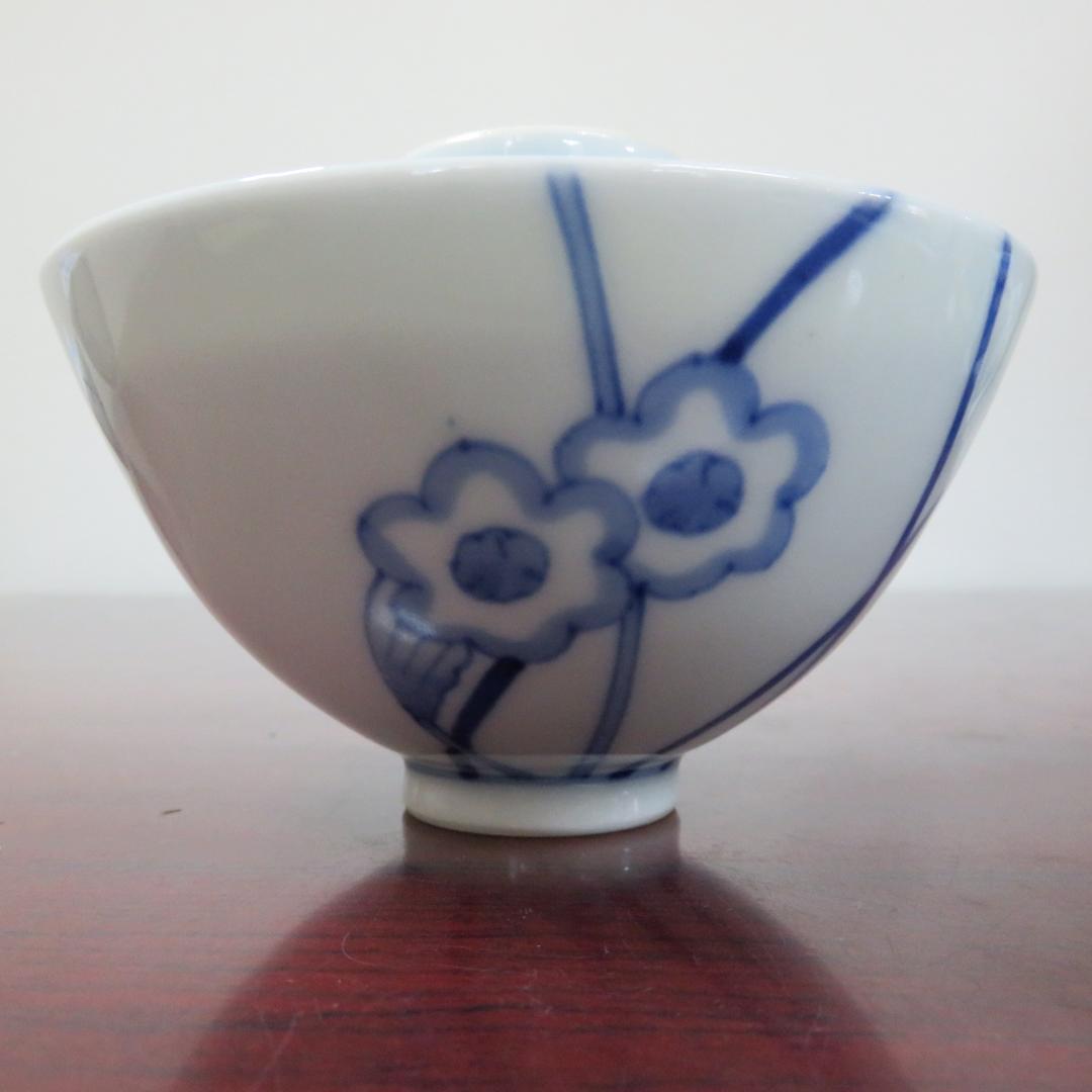 蓋物 染付 草花文様 5客 角倉 明治 窯傷 シンプル 繊細