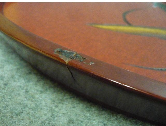 朱塗 彫刻 絵変り 丸盆 5枚 [B31315]