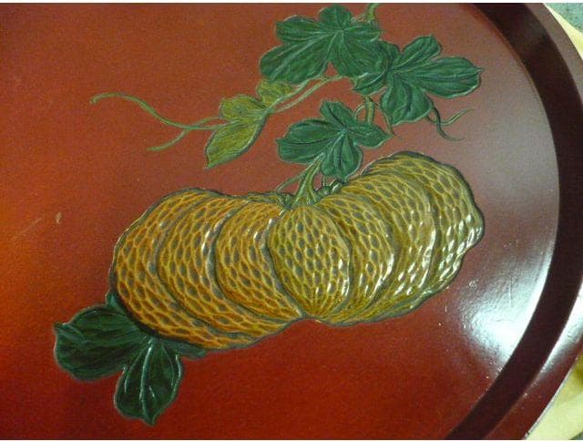 朱塗 彫刻 絵変り 丸盆 5枚 [B31315]