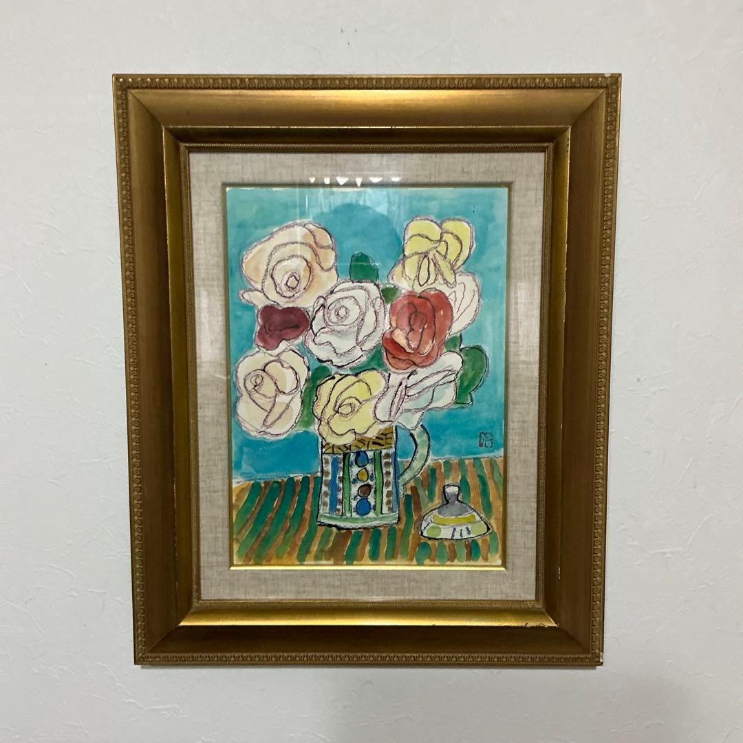 鈴木信太郎　薔薇　水彩画　真作