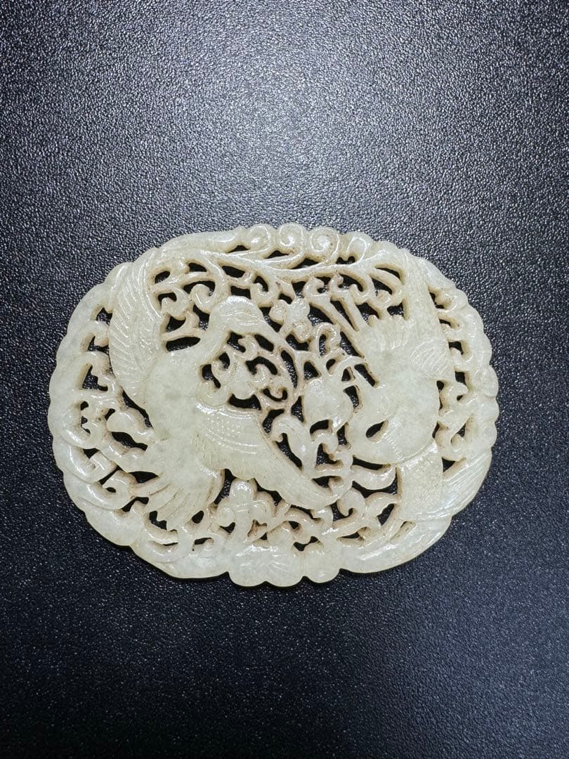 清時代　仙鶴の舞和田玉 細密雕刻 極細工 掛件 和田玉彫り 美品 中国古美術